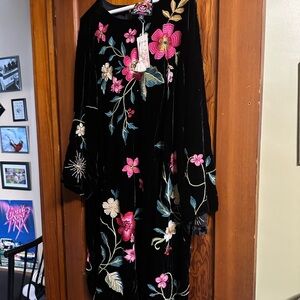 Johnny Was Black Floral Embroidered Dress